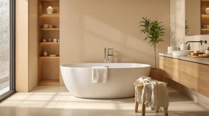 salle de bain travertin et bois